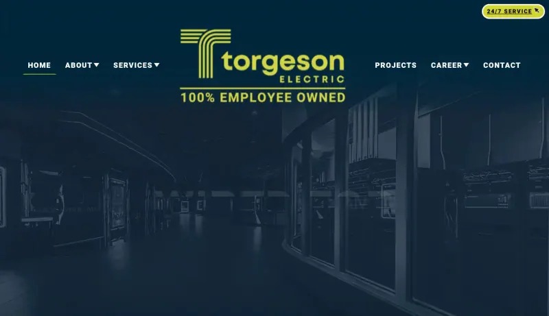 Torgeson Electric website featuring commercial electrical services